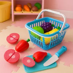 Cestas de Frutas Legumes Confeitaria 15 Peças Kit Comidinha Cortar Com Velcro Brinquedo Infantil