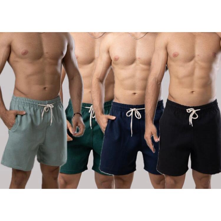 Kit 4 Short Mauricinho em Linho Com 2 bolsos Frontais Bermuda Casual Adulto Masculino