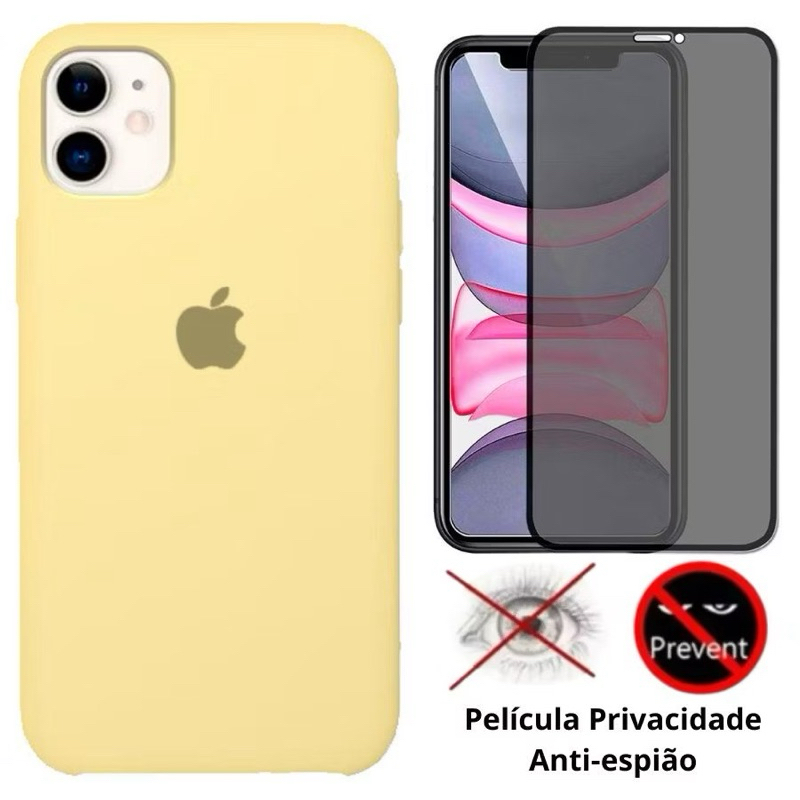 @Kit 2em1 Capa + Pelicula Para iPhone 11 11Pro 11Promax- Case Silicone Aveludada + Pelicula Privacidade 3D