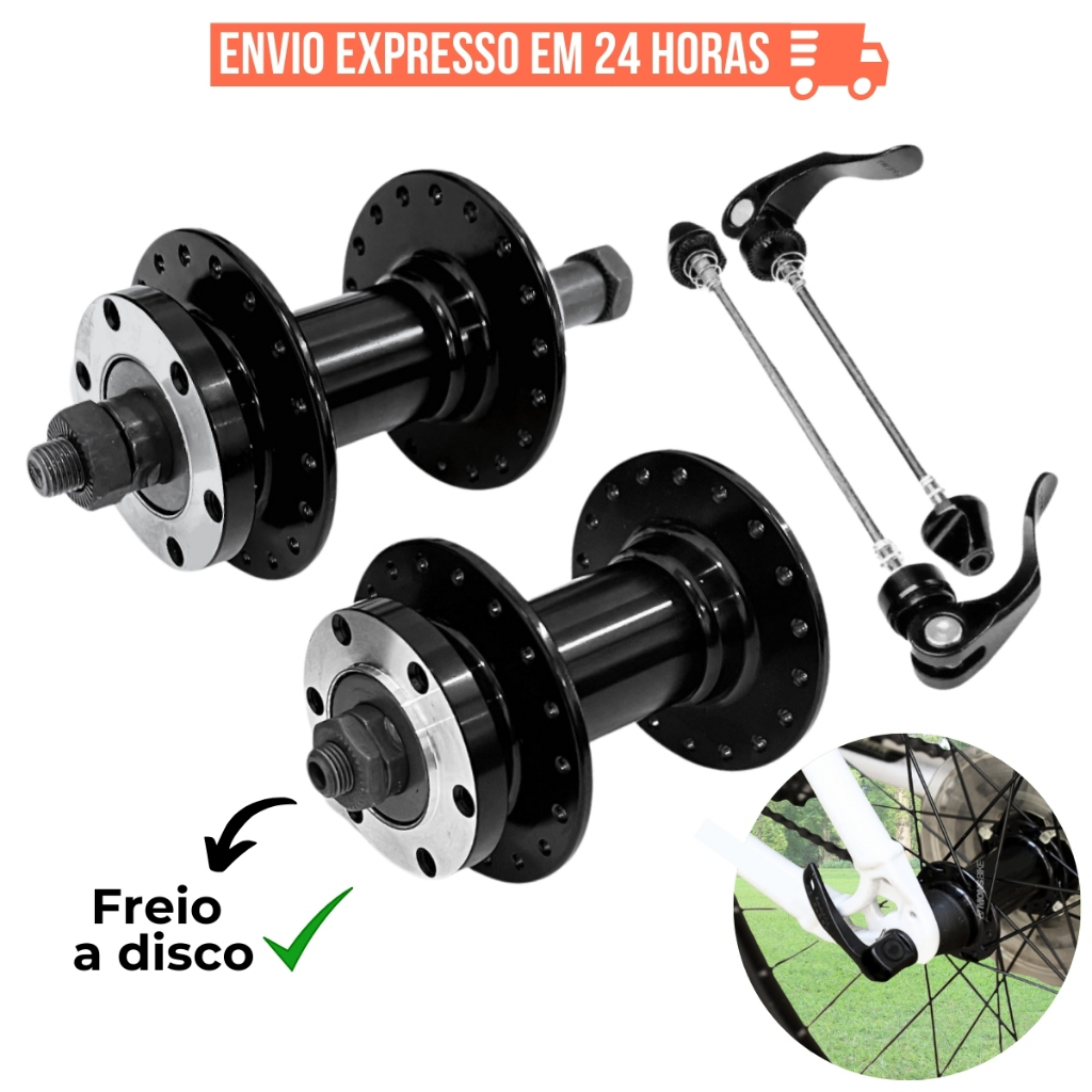 Par Cubo Alumínio Freio A Disco 36 Furos Rosca Bike MTB Bicicleta + Par Blocagem Engate Rápido Roda