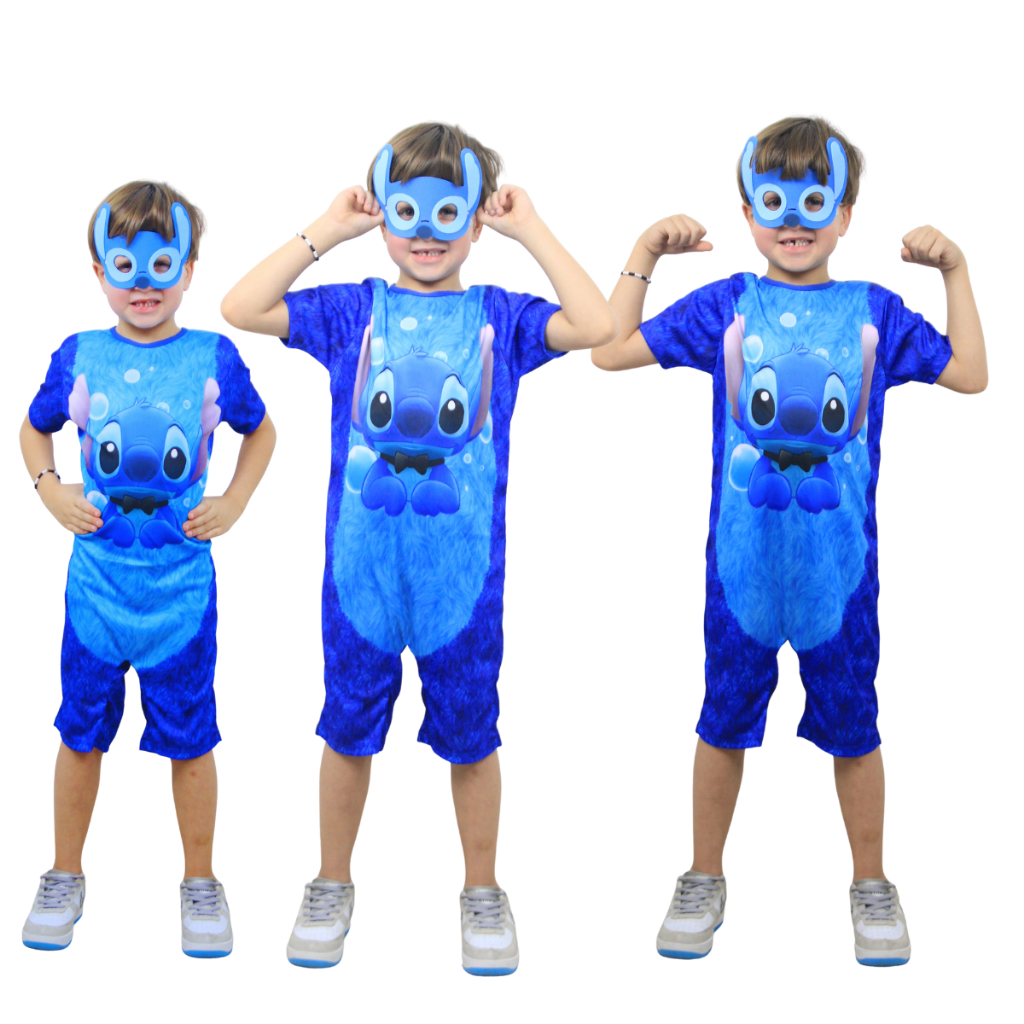 Promoção Fantasia Infantil Menino Stitch Com Máscara em E.V.A e Envio Imediato em Oferta na Shopee