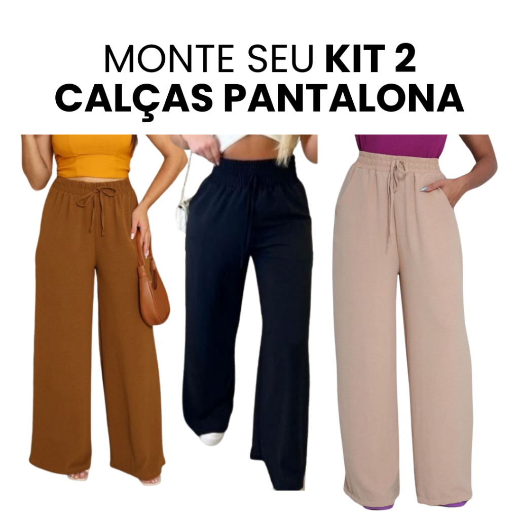 Calça Pantalona 1 a 2 Calças Pantalona Feminina Com Bolso Cintura Alta Premium PROMOÇÃO
