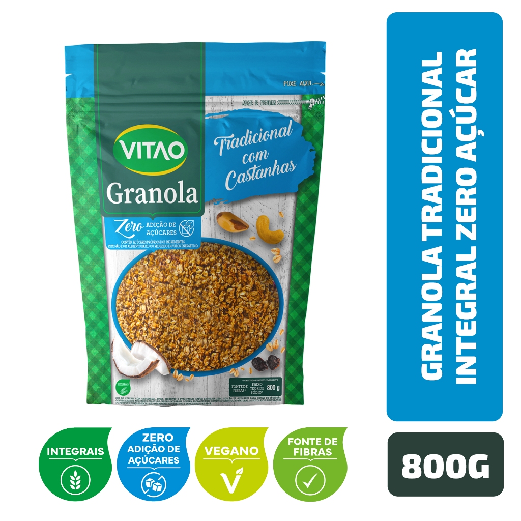 Granola Tradicional Integral Zero Açúcar Vitao 800 g em Oferta na Shopee