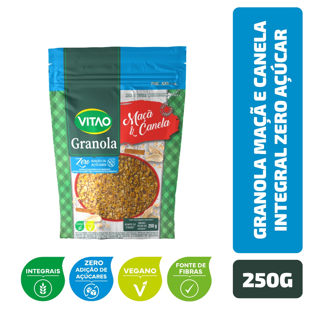 Granola Maçã e Canela Integral Zero Açúcar Vitao 250 g