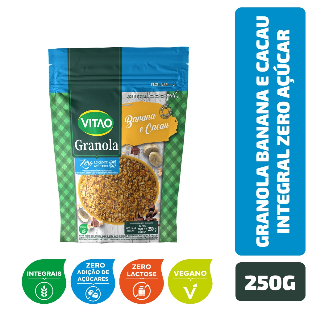 Granola Banana e Cacau Integral Zero Açúcar Vitao 250 g em Oferta na Shopee