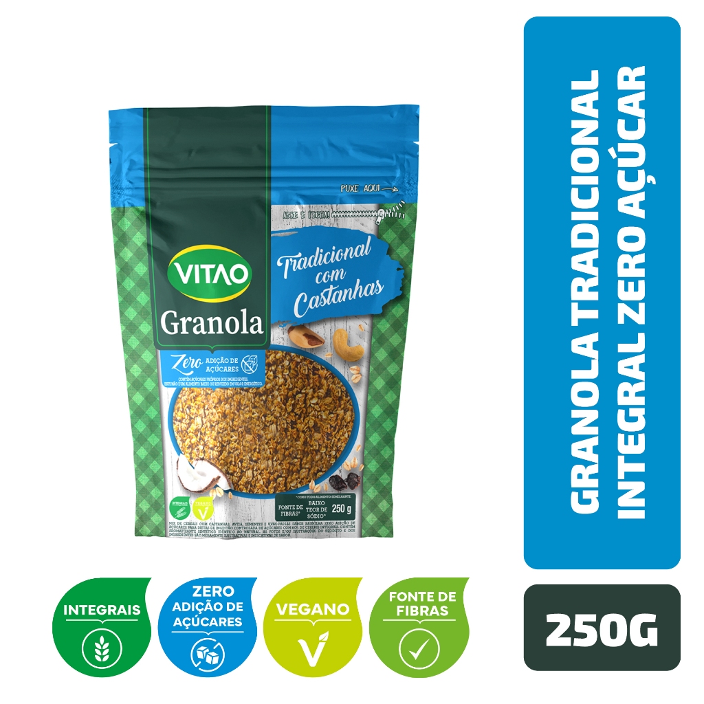 Granola Tradicional Integral Zero Açúcar Vitao 250 g em Oferta na Shopee