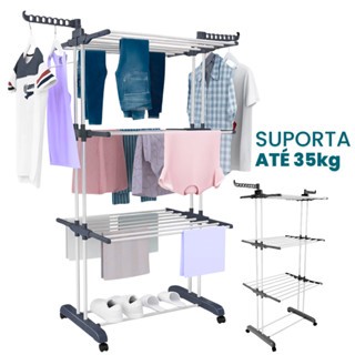 Varal de Chão Grande Portátil 3 Andares com Rodinhas Dobrável Retrátil Reforçado com Abas Laterais em Oferta na Shopee