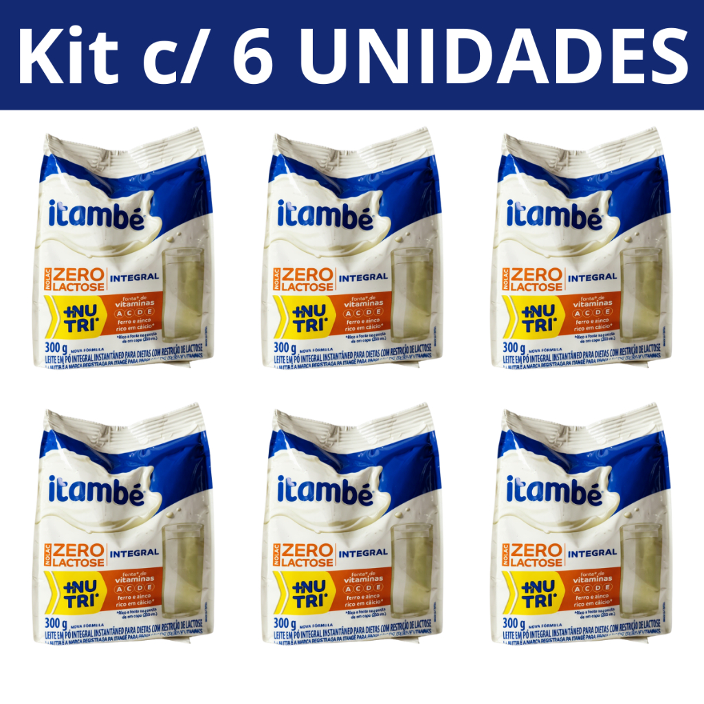 Leite em Pó Integral Zero Lactose Itambé 300g – Sabor Cremoso e Sem Lactose - Kit 6 Unid