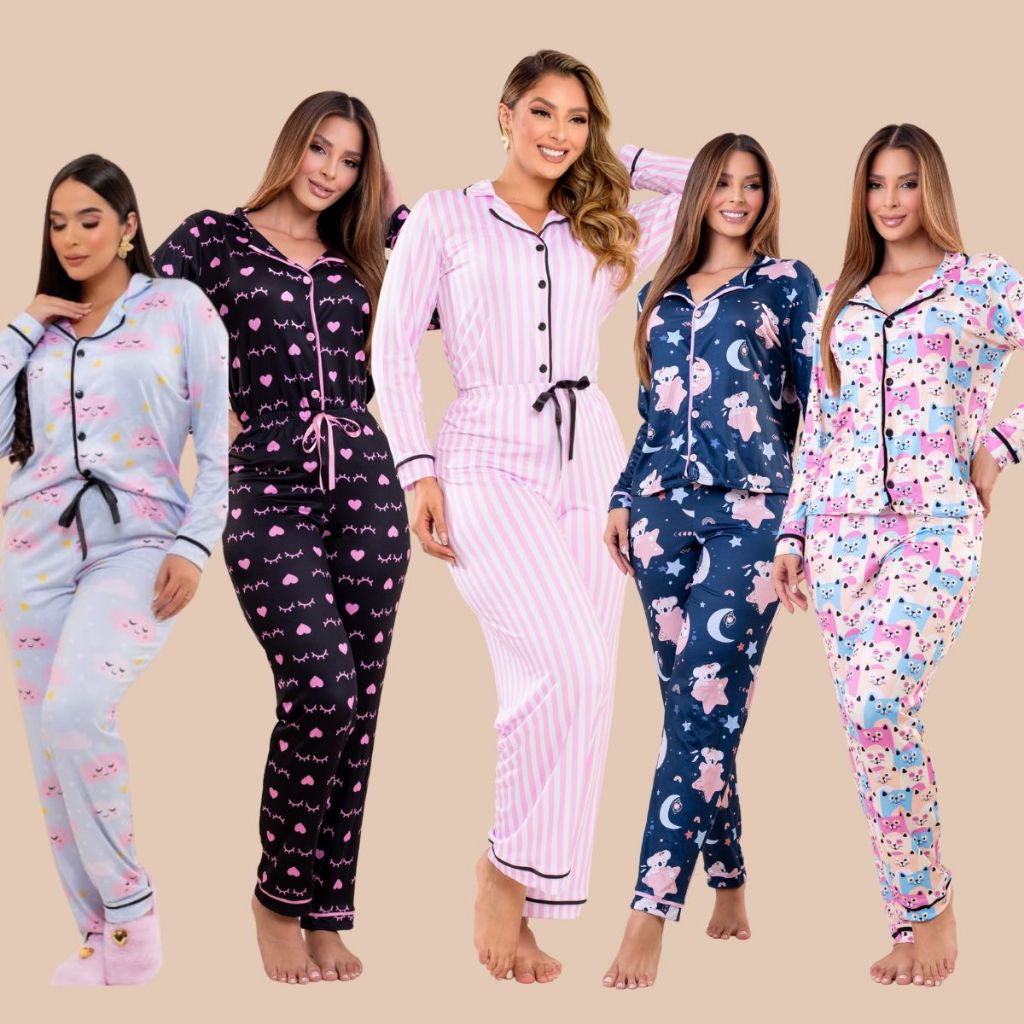 Pijama Americano Longo Feminino Stitch – Inverno, Pós-Cirúrgico e Amamentação em Oferta na Shopee