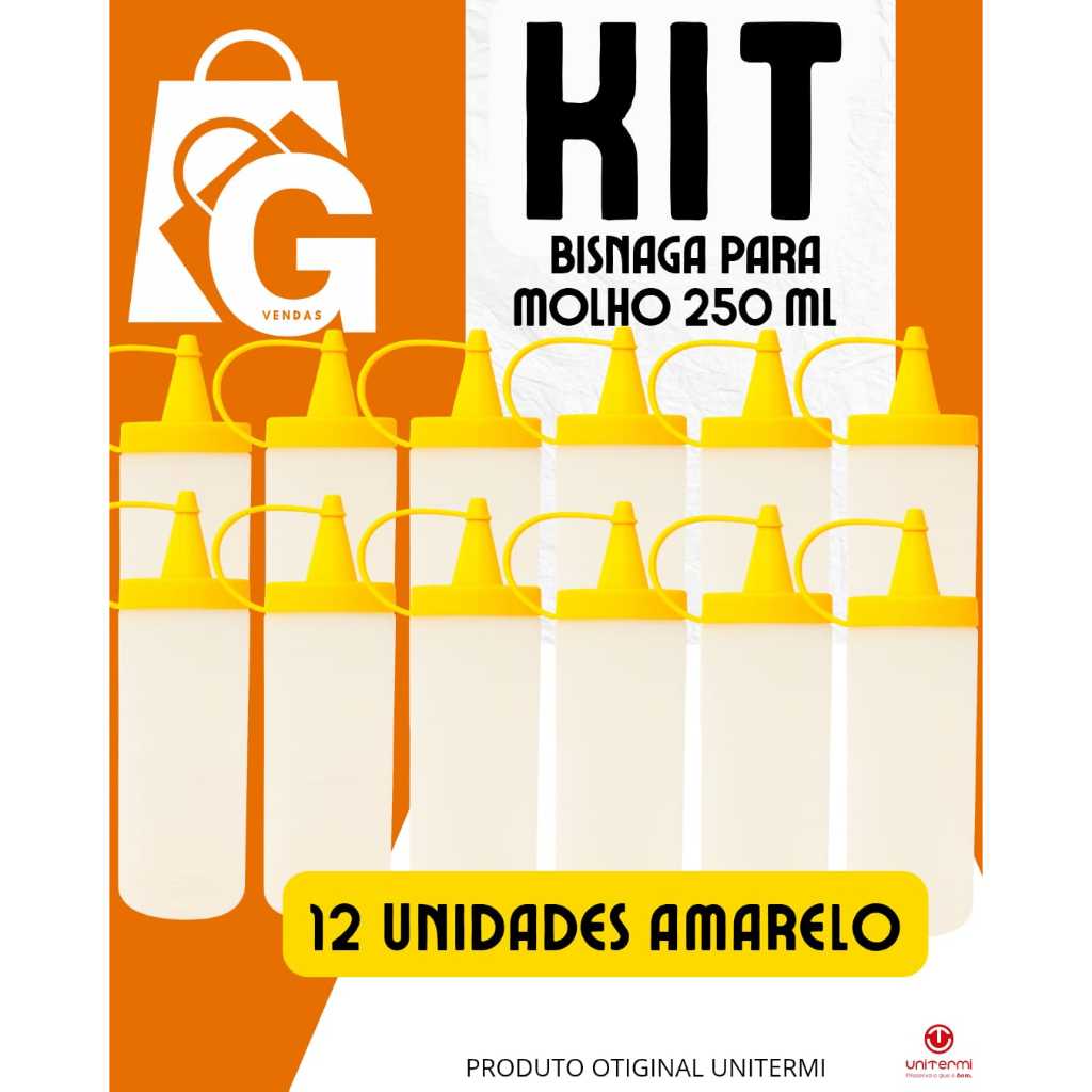 kit 12 Unidades  Bisnaga para Molho 250 ml - Branca - Amarela - Vermelha (Maionese, Katchup, mostarda)