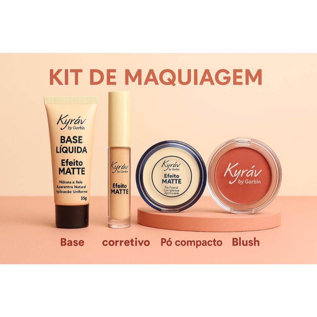 Kit Maquiagem Pó, Corretivo, Base e Blush