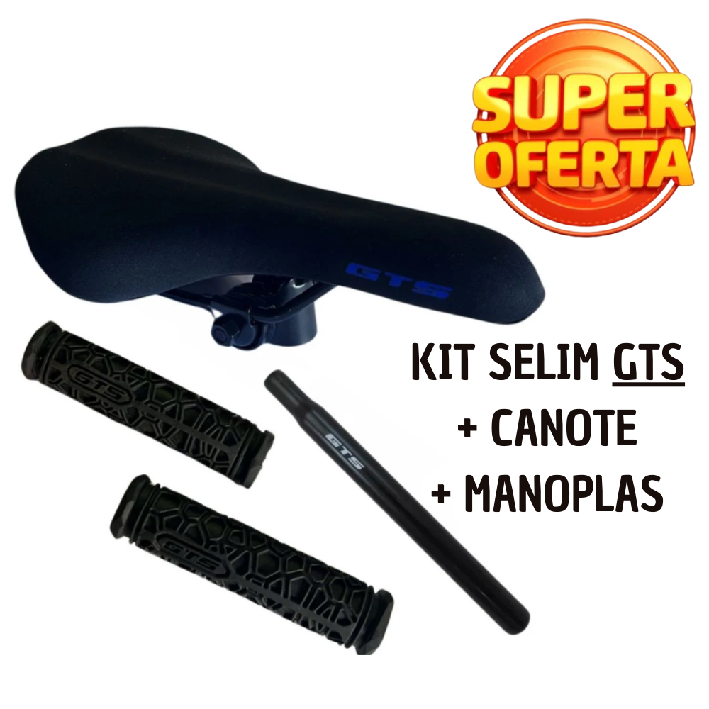 Kit GTS Selim Neoprene Preto/Azul + Par Manoplas + Canote em Oferta na Shopee
