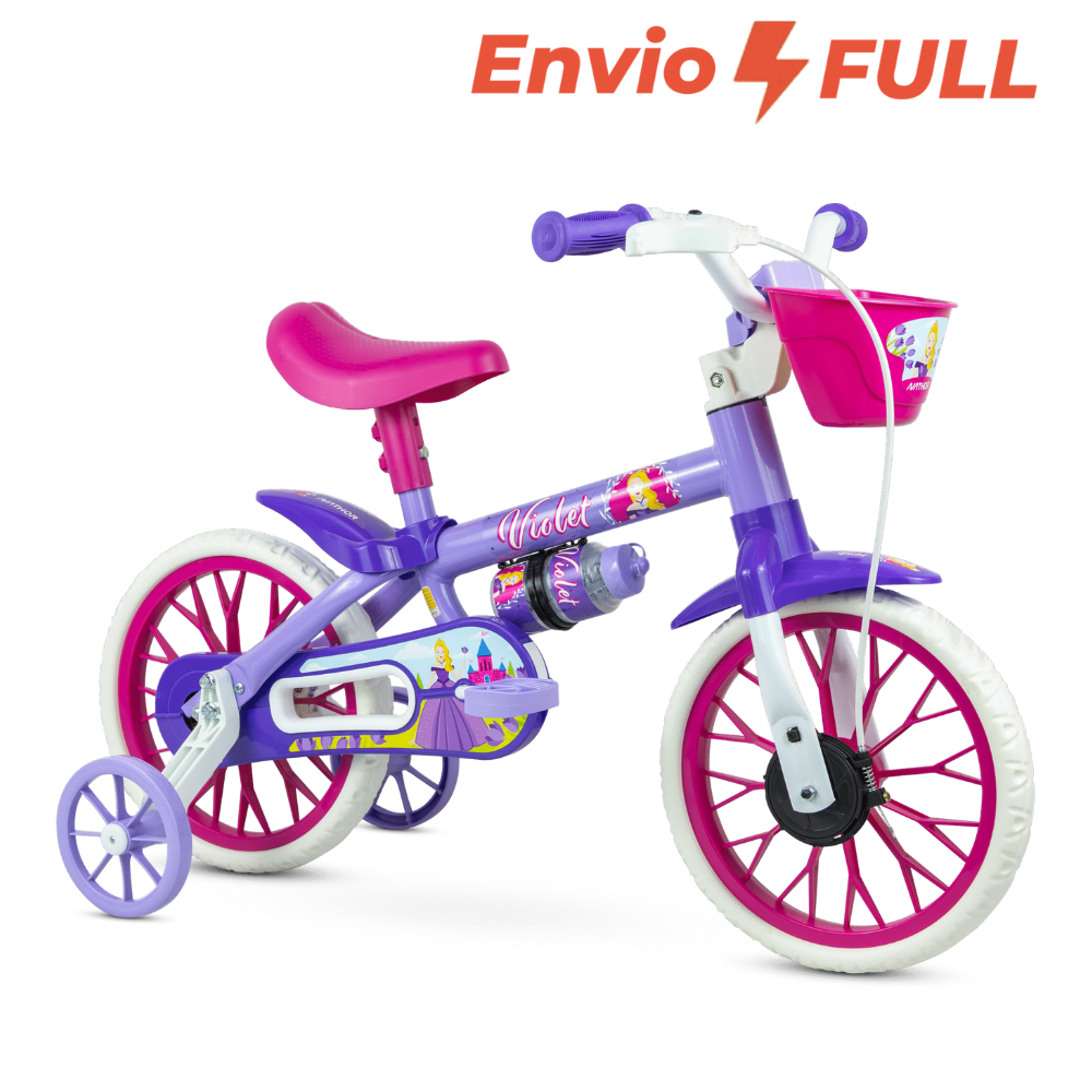 Bicicleta Infantil Nathor Violet Aro 12 Freio Tambor Com Rodas De Treinamento Com Cesta e Garrafinha em Oferta na Shopee
