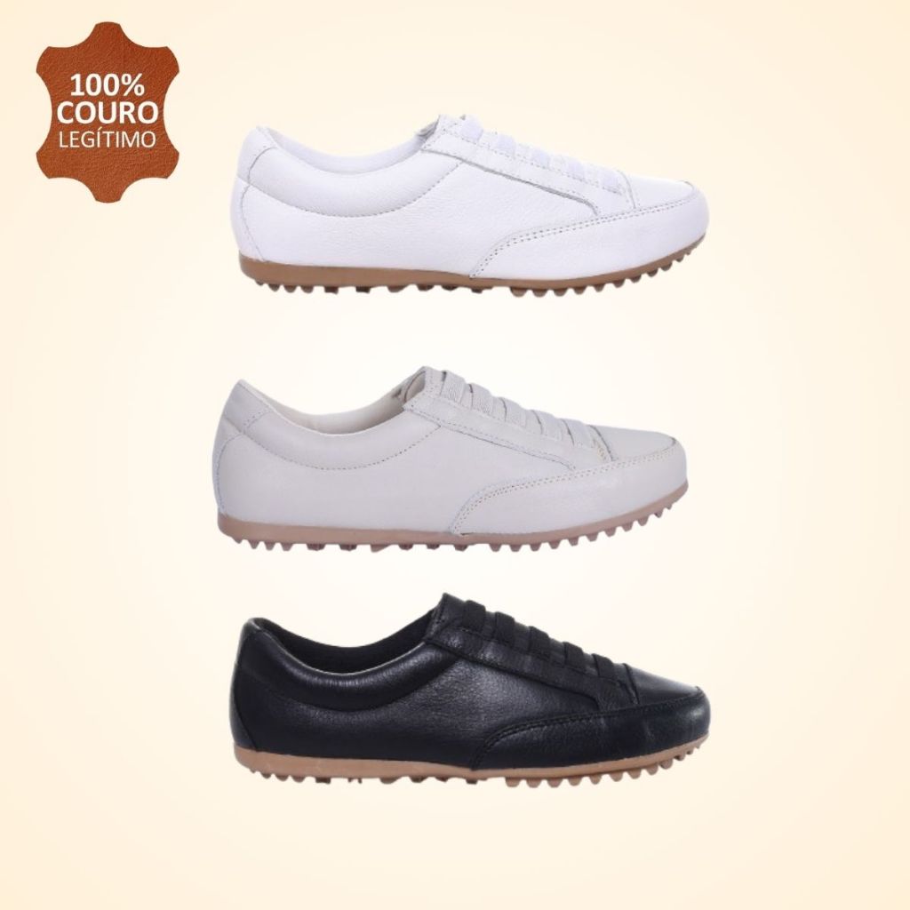 Tênis Feminino Casual De Couro Legítimo e Ajuste Elástico Confortável Para Seu Dia a Dia em Oferta na Shopee