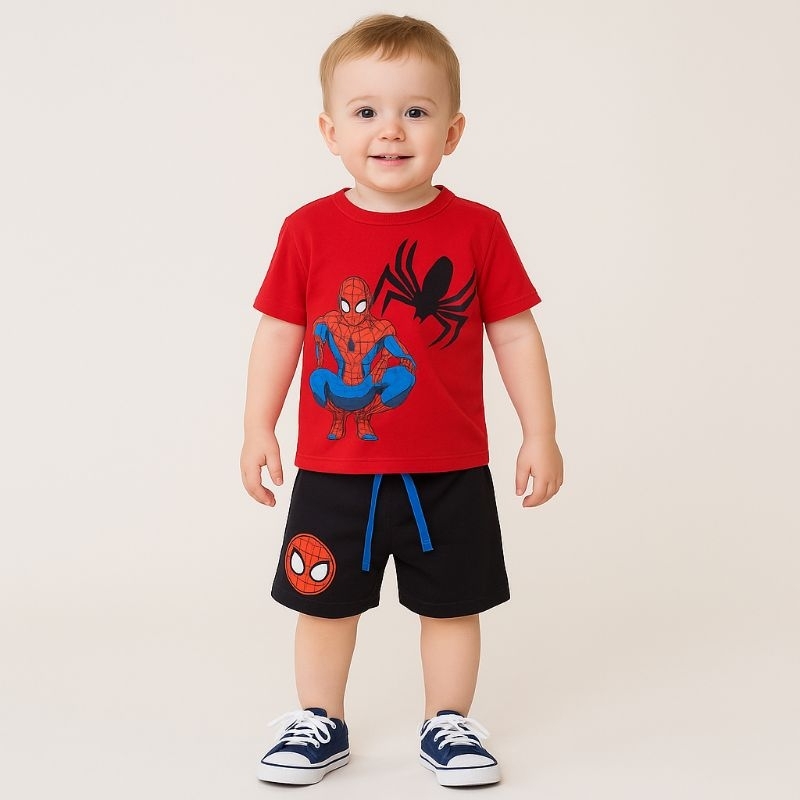 Roupa infantil menino conjunto estampa homem aranha tamanho 2 anos bermuda molentinho camisa algodão