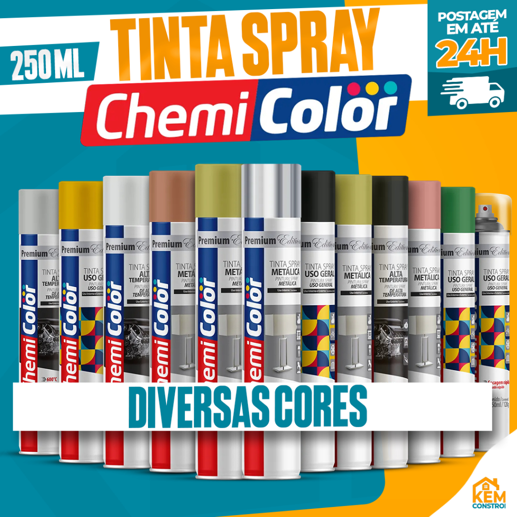 Tinta Spray ChemiColor 250ml Cores Variadas e Acabamento Perfeito