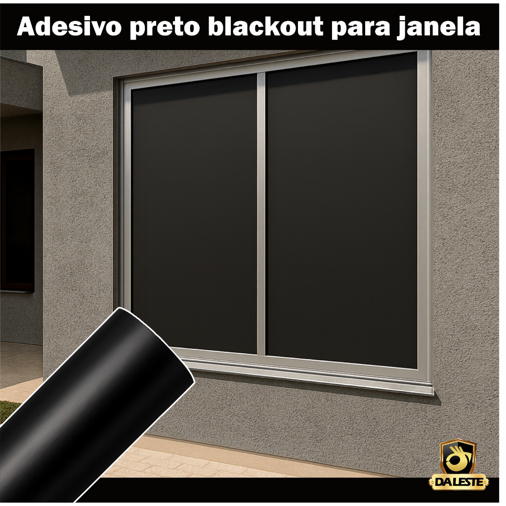 Película Adesiva Preto Blackout 1m x 30cm Vinil para Janelas Vidro Isola Luz Solar Auto Colante