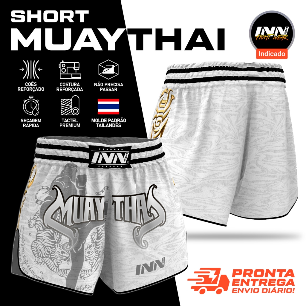 Short Muay Thai White Fighter Inn Fight Tailandês Unissex em Oferta na Shopee