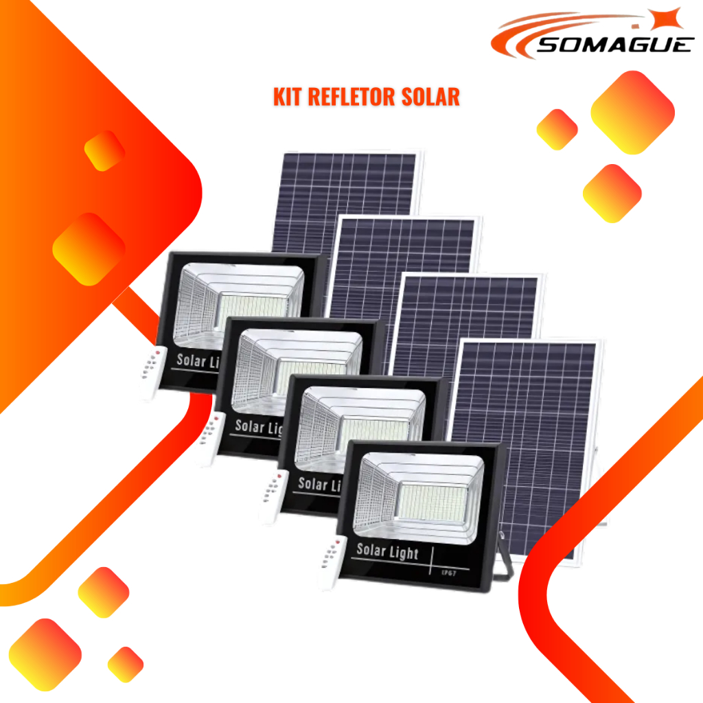 KIT 4 Refletor Holofote Led 60w Com Placa Solar E Controle em Oferta na Shopee