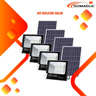 KIT 4 Refletor Holofote Led 60w Com Placa Solar E Controle em Oferta na Shopee
