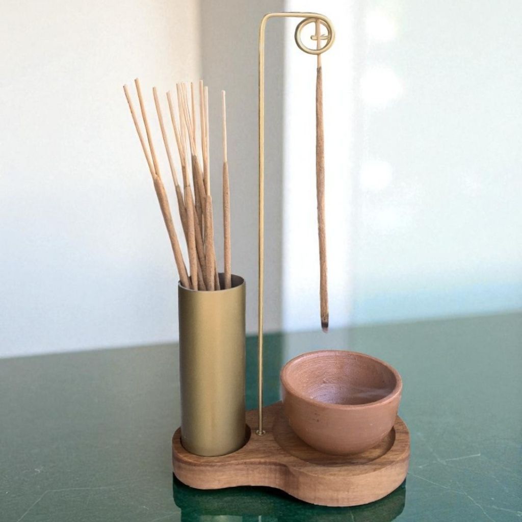 Incensário Invertido com suporte para guardar incenso – Porta incenso durável e elegante