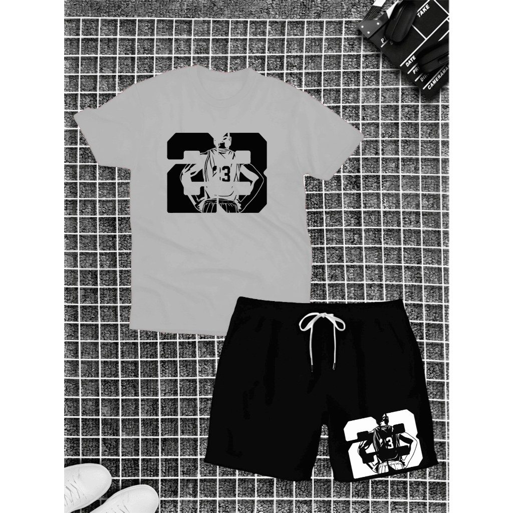 Kit Masculino Conjunto Camisa Camiseta Com Bermuda Shorts Tactel Jogador 23 Basquete Academia