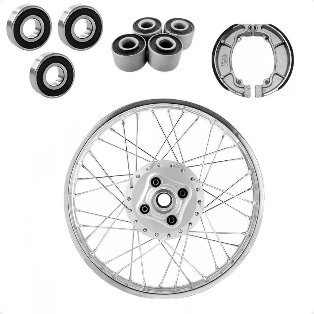 Roda Traseira Completa Titan 125 00/04 Fan 125 05/08 Raio 4mm + Rolamentos Lona de Freio Bucha Coroa em Oferta na Shopee