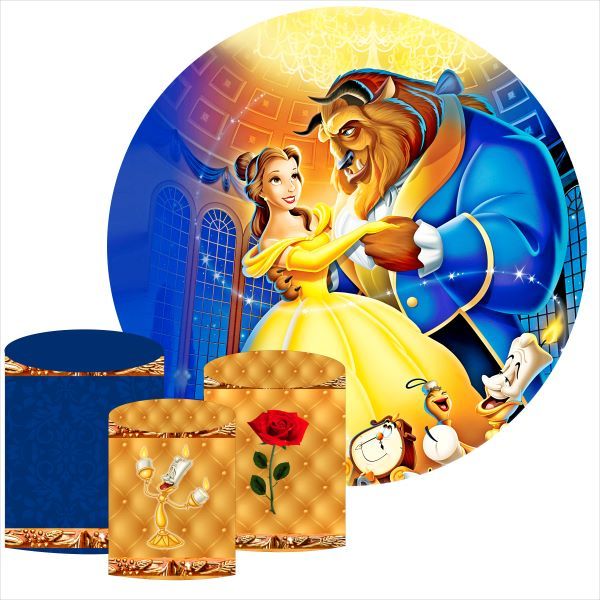 KIT PAINEL DE FESTA A BELA E A FERA(1 PAINEL REDONDO OU ROMANO+3 CAPAS DE P M G)