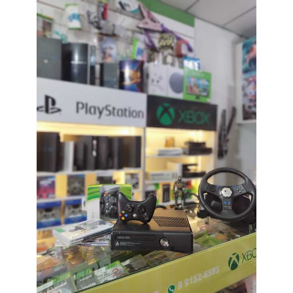Console Xbox 360 Slim Original Microsoft – Desbloqueado com HD + 1 Controle Sem Fio + Jogos Inclusos