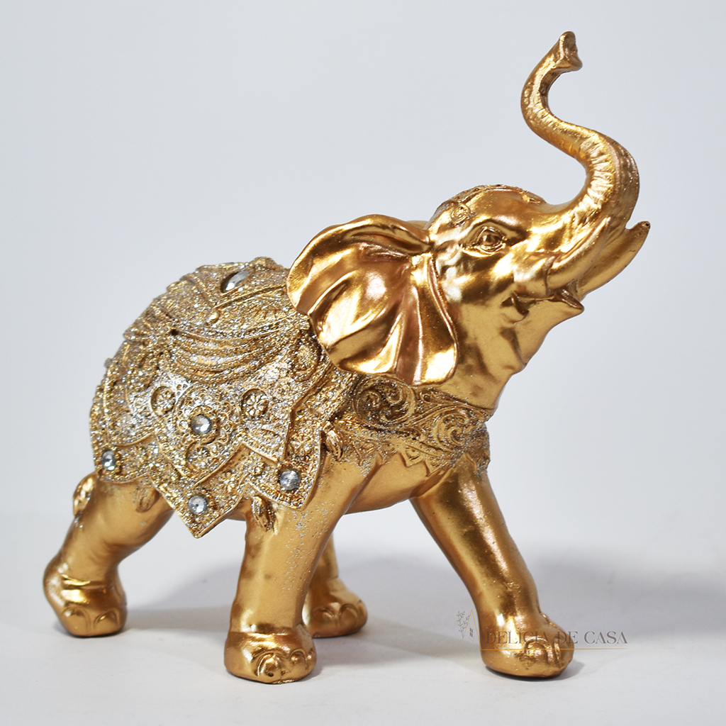 Estátua Decorativa Elefante da Prosperidade Sorte Fortuna Resina Decoração Luxo Indiano Feng Shui