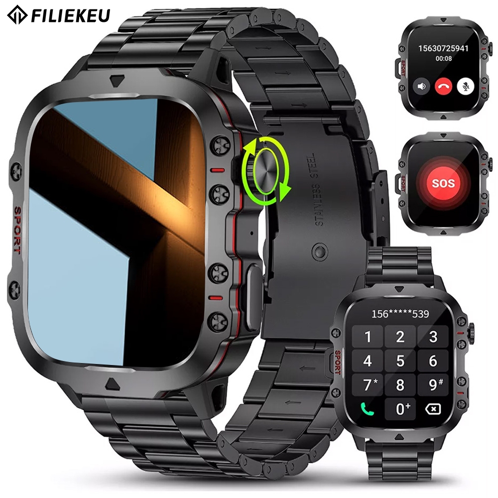 FILIEKEU Smartwatch 3ATM à prova d'água Chamada Bluetooth Esportes ao ar livre Relógio inteligente
