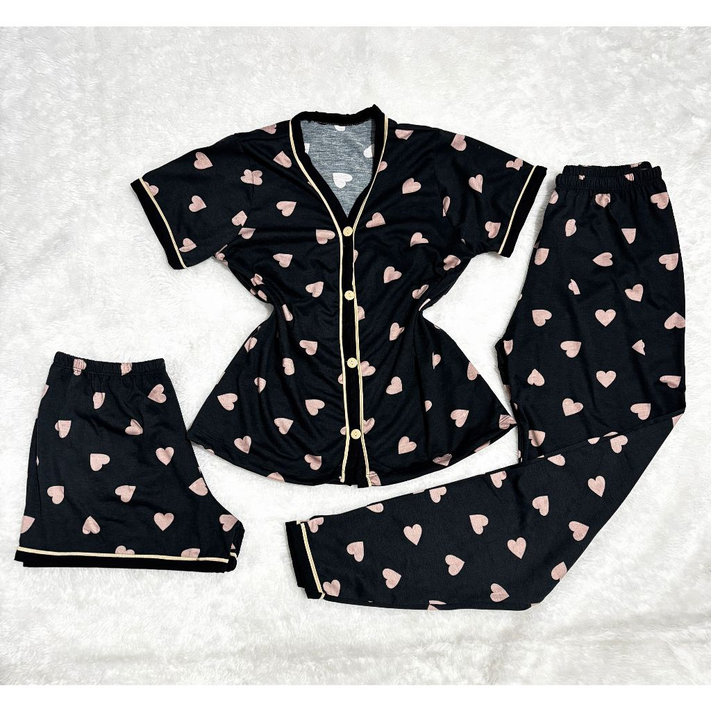 Kit 3 Peças Pijama Feminino Americano Camisa+ short +calça Com abertura com Botões Malha Amamentação