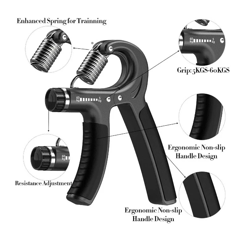 Hand Grip Ajustável Exercício Punho Antebraço Mãos Força Musculação Portátil com Mola Resistência