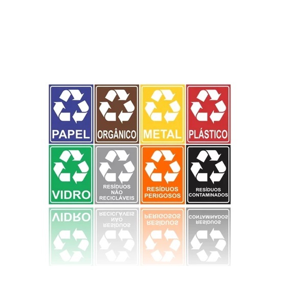 Kit 8 Adesivos Vinil / Pvc Para Coleta Seletiva Alta Durabilidade Alto Brilho 20x20cm Lixeira Reciclagem Personalizado