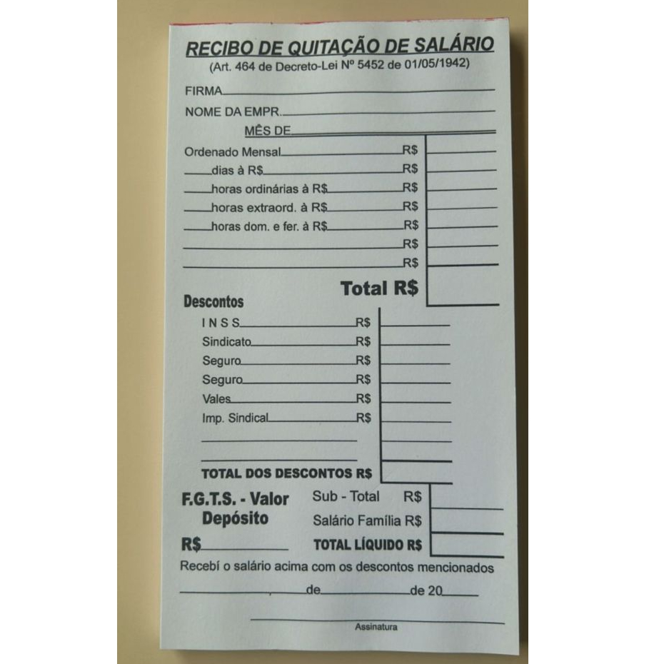Bloco de recibo de quitação de Salário / Pagamento de Salário 50 folhas em Oferta na Shopee