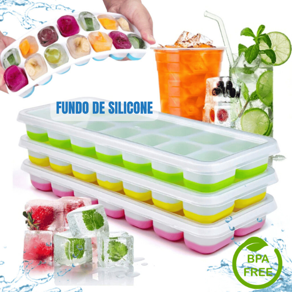 Kit 2 Formas De Gelo Silicone Com Tampa Rígida e Fundo Flexível
