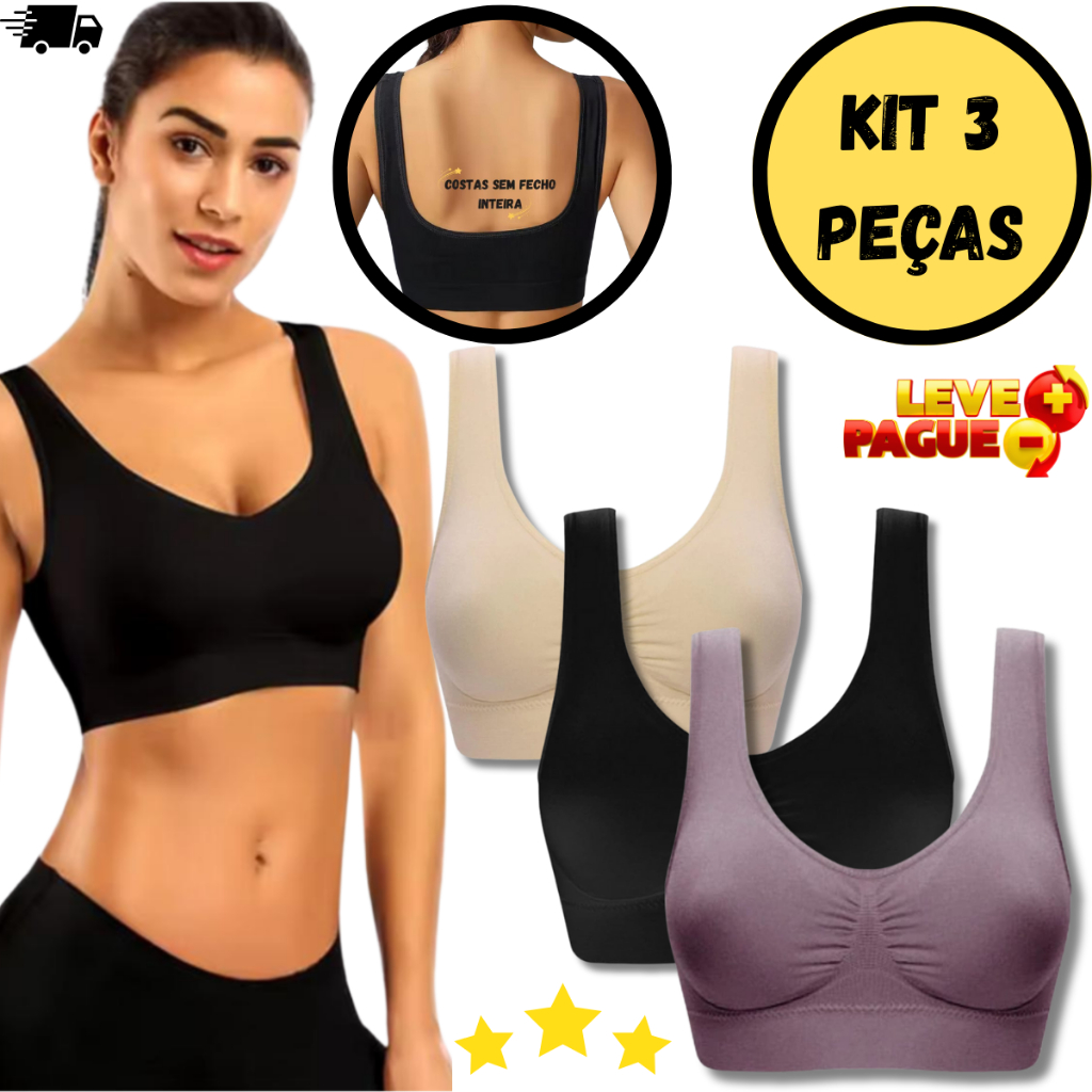 Kit 3 Top SEM BOJO Reforçado Feminino Sem Costura Básico e Sem Aro Alça Regata Tecido Confortável em Oferta na Shopee