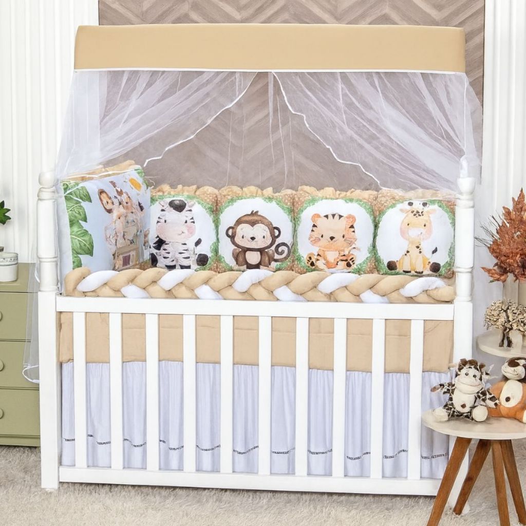 Kit Berço Americano Almofadinha e Trança 13 Peças Safári Caqui Bebê Menino em Oferta na Shopee