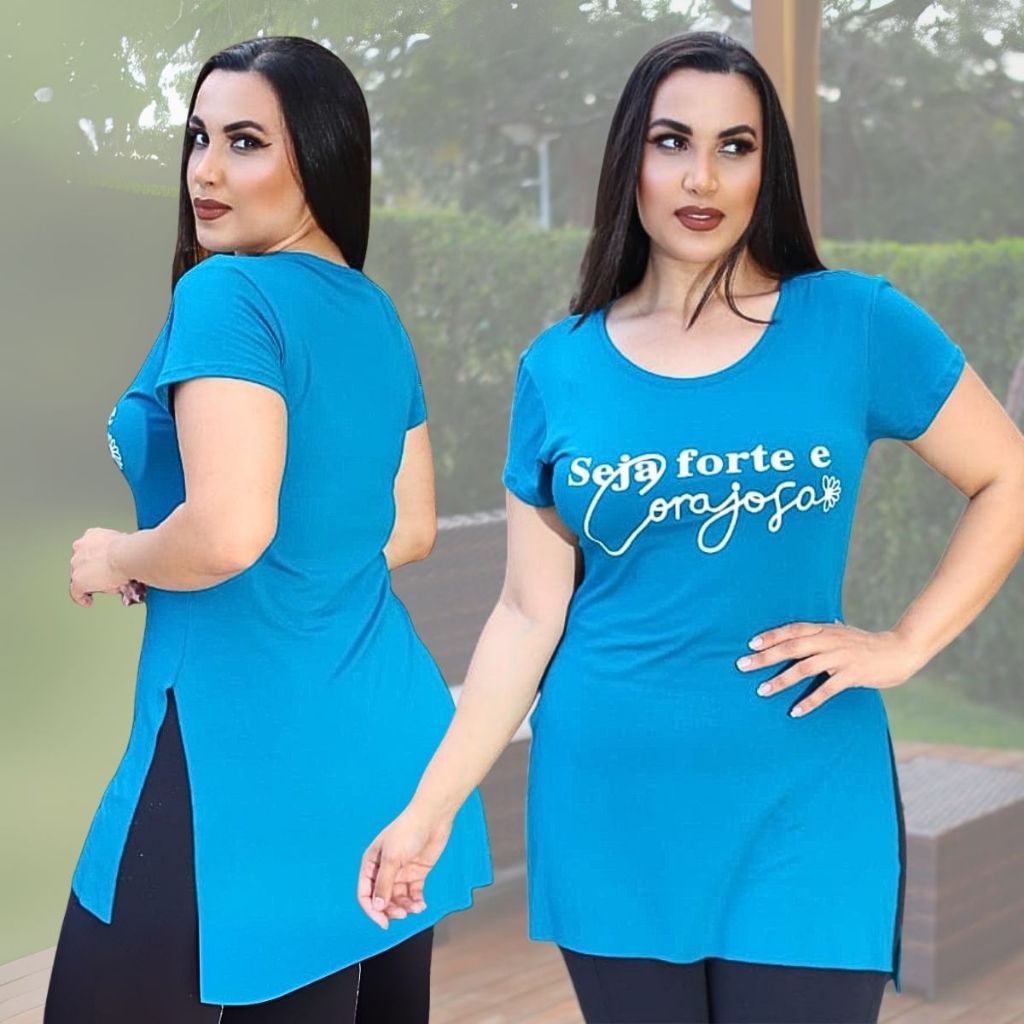 Blusa Mullet Tapa Bumbum Estampada Com Abertura lateral Plus Size Confortável e Versátil