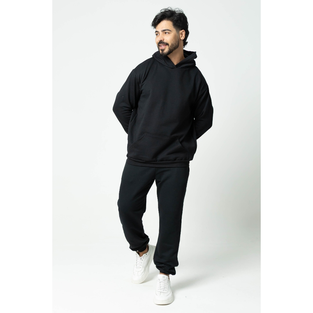 Conjunto Moletom Canguru Com Capuz Bolso e Calça Jogger Algodão Flanelado  Masculino e Feminino