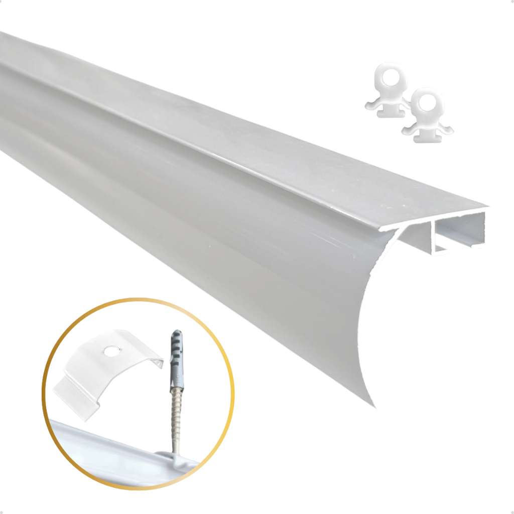 Trilho Suiço Max Simples C/ Bandô Cortina Wave Teto Deslizante Rodízio - Kit 1,0/1,10/1,20/1,50/2,0m em Oferta na Shopee