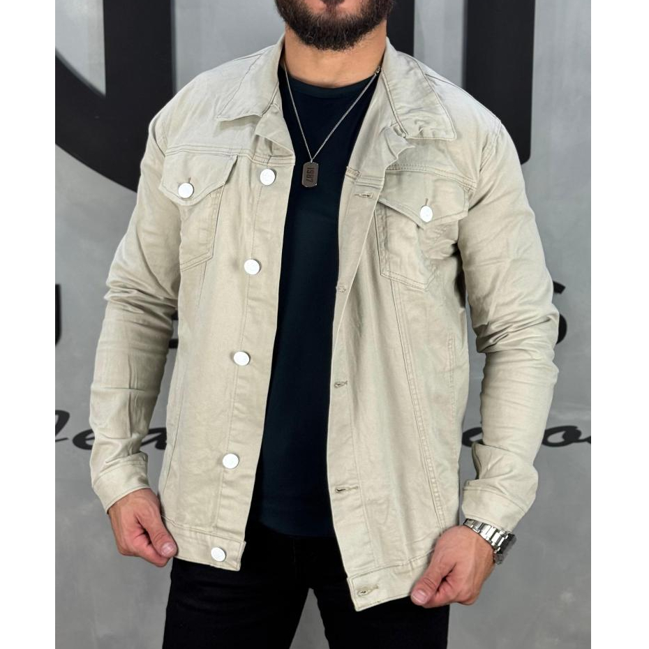 Jaqueta Jeans Sarja Premium Lisa Cor Bege