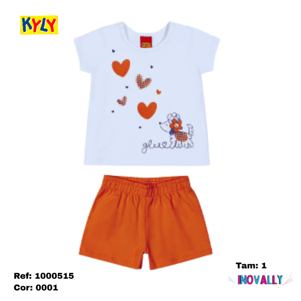 Conjunto Infantil Kyly Feminino Verão Algodão Tam 1 ao 4 Roupa de Menina Promoção Últimas Peças