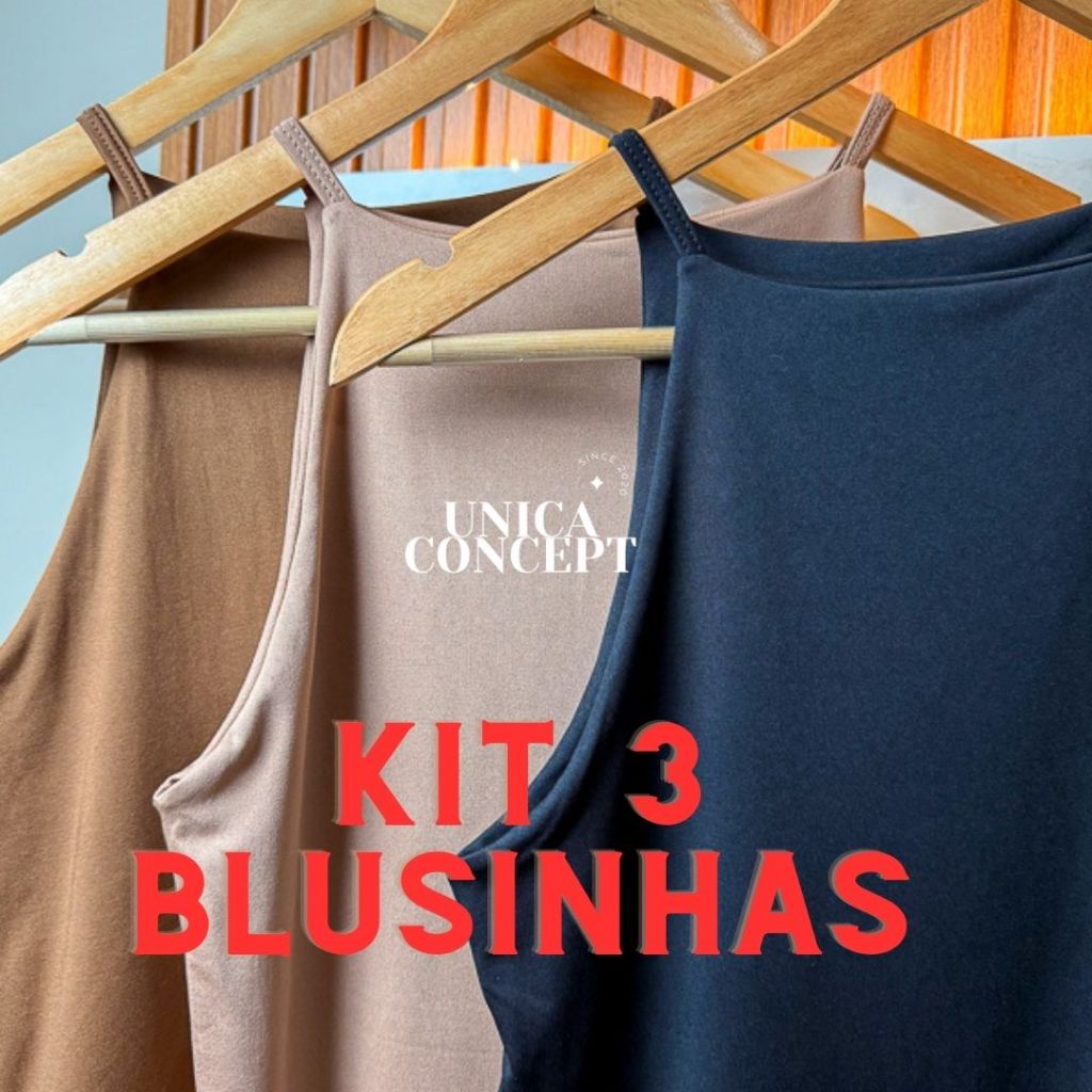 KIT 3 Regatas ALCINHA Casual Basica  Suplex Duplo Blusa Feminina  Blogueira Tendencia