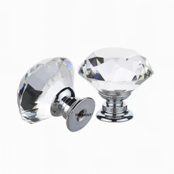 Kit 2 Puxadores de Cristal 30mm Cromado Para Gaveta Armário