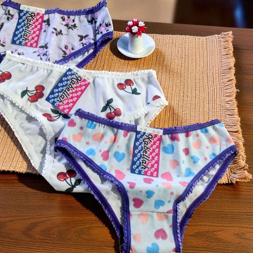 Kit 3 Calcinha Infantil Algodão Feminina Juvenil Menina 10 a 14 Anos Cotton Estampada Confortável