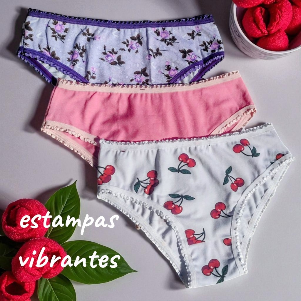 Kit 2 Calcinha Infantil Feminina Juvenil Cotton Estampada Confortável Menina Moda Infantil Calcinhas