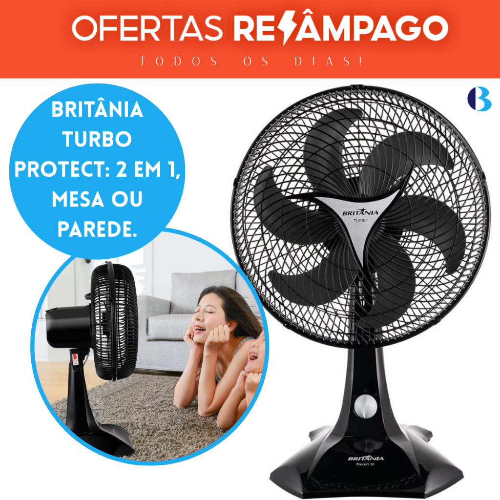 Ventilador 30cm Britânia 2 em 1 Turbo Protect 30 Six - 127v