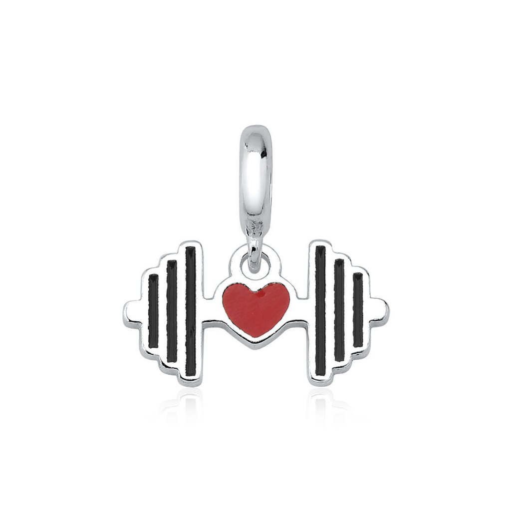 Berloque de Prata 925 Barra com Peso e Coração Resinado em Oferta na Shopee