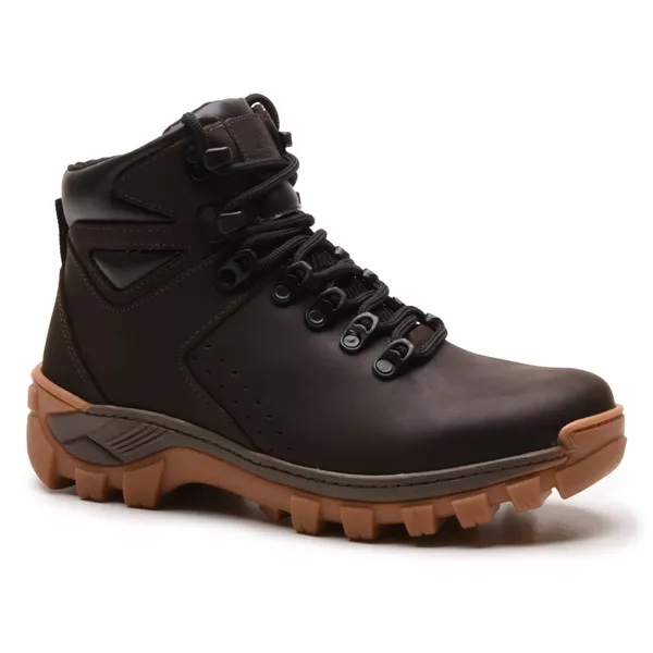 Bota Masculina VNT Fly Café Couro Legítimo Casual Coturno Urbano Solado Vibram